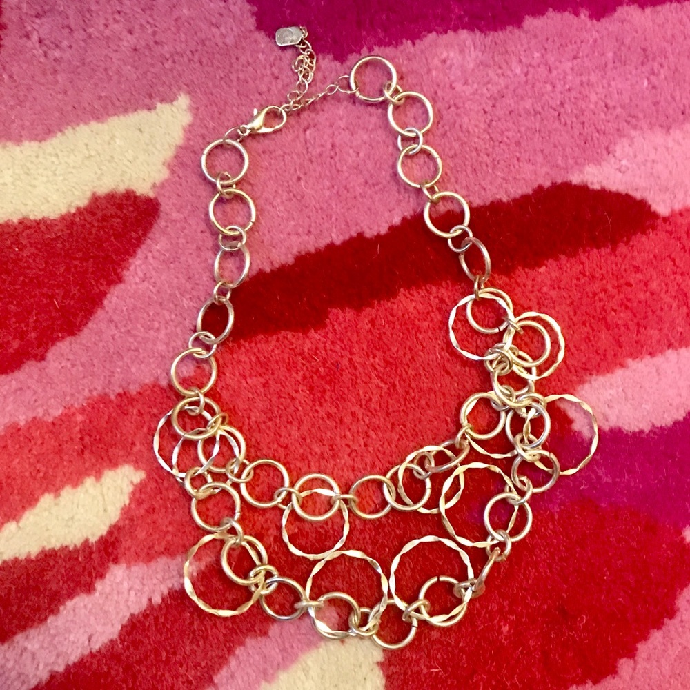 Silver Metal Looped Circle Statement Necklace
